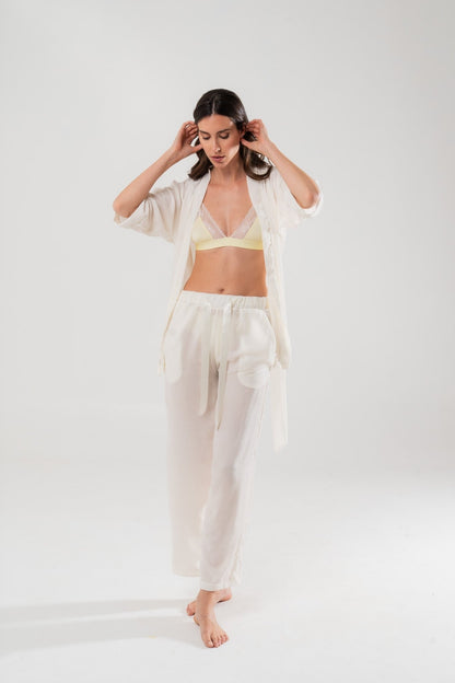 Pantalone in Velluto di Seta Bianco - Carami - Caramì Lingerie & Activewear Made in Italy