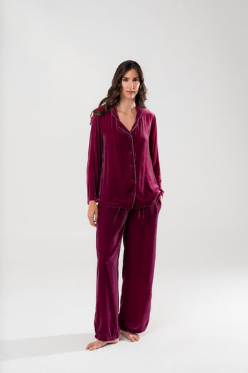 Raspberry Silk Velvet Pyjama - Trousers 