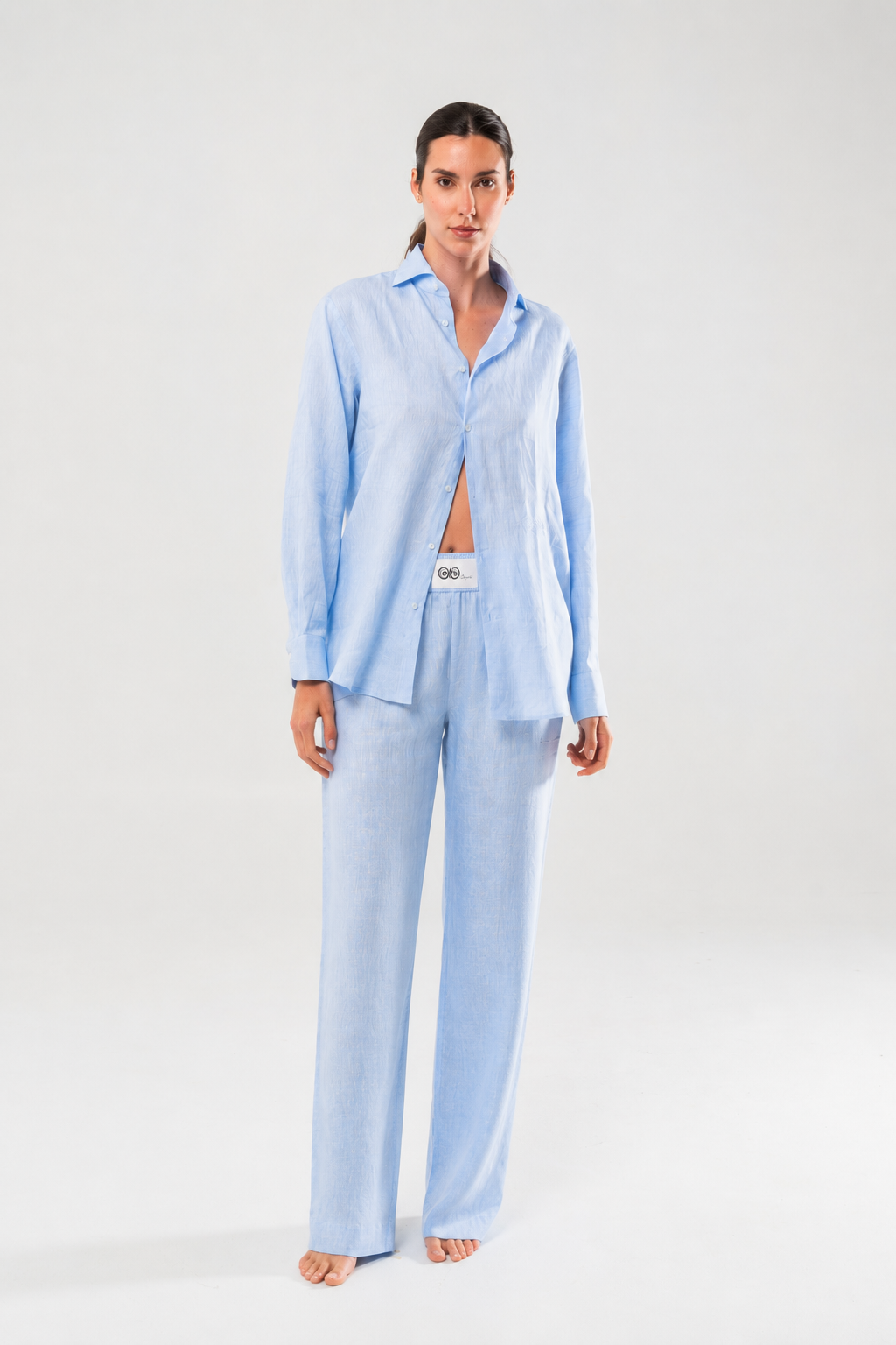 Pantalone Lungo in Lino Azzurro