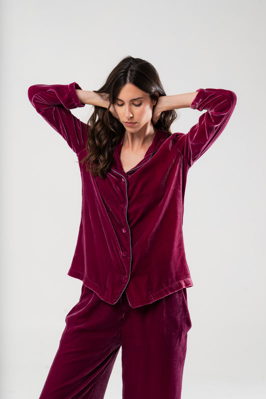 Raspberry Silk Velvet Pyjama - Shirt