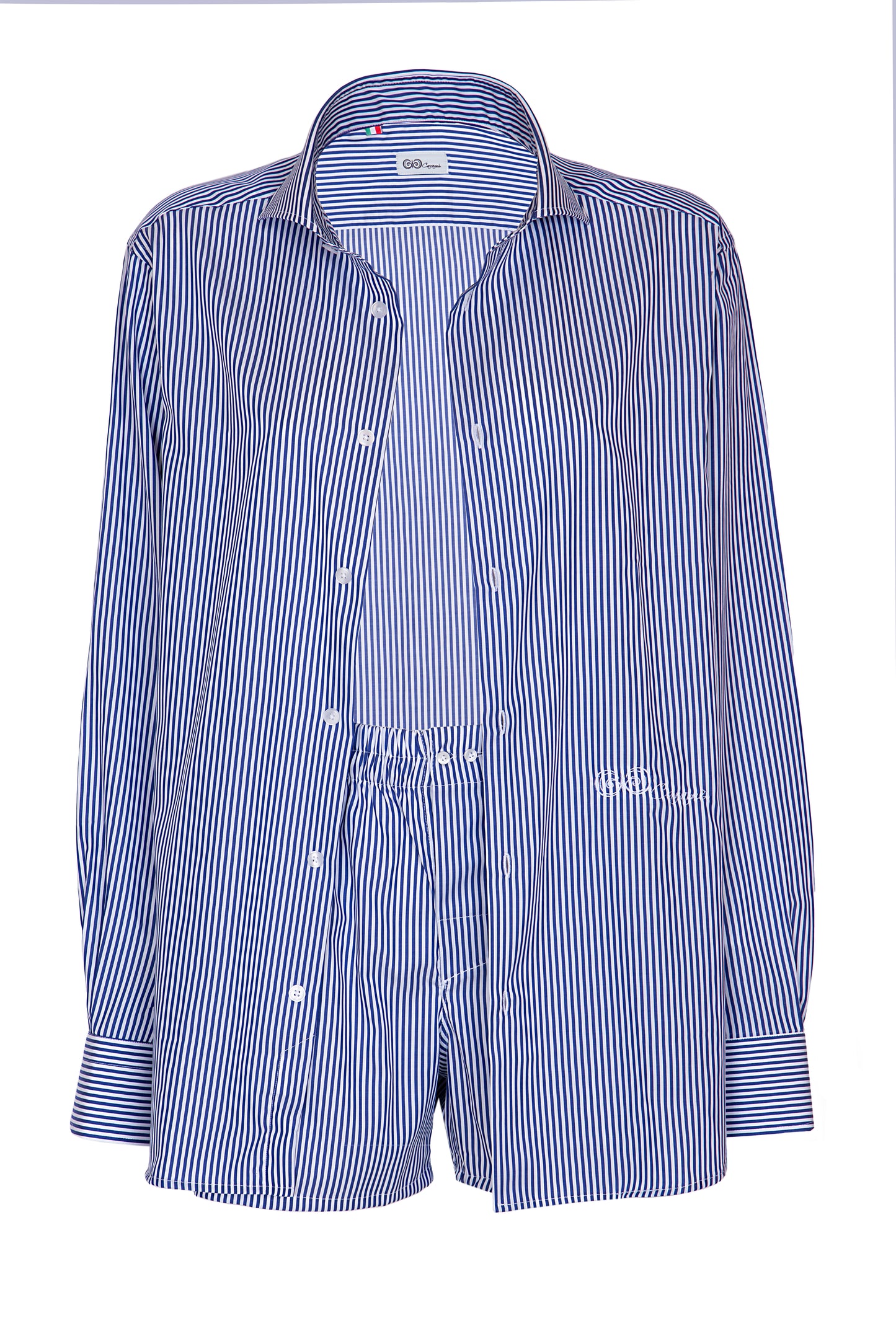 Camicia a Righe Blu e Bianca in Cotone Popeline