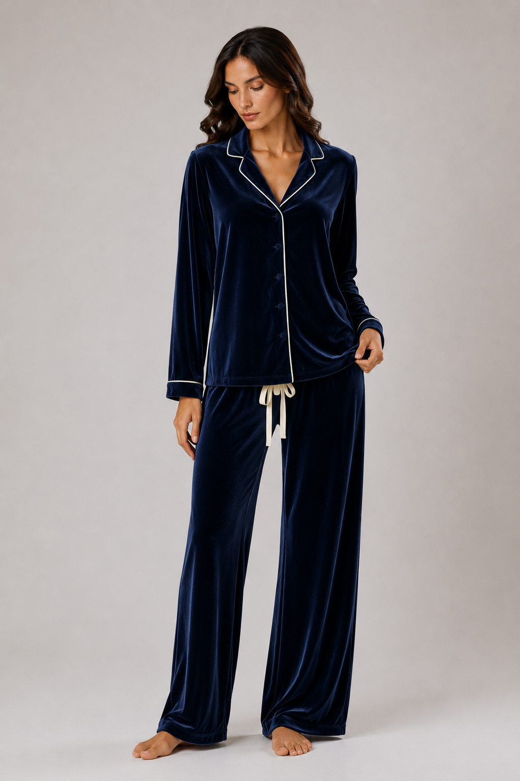 Pantalone in Velluto di Seta Blu