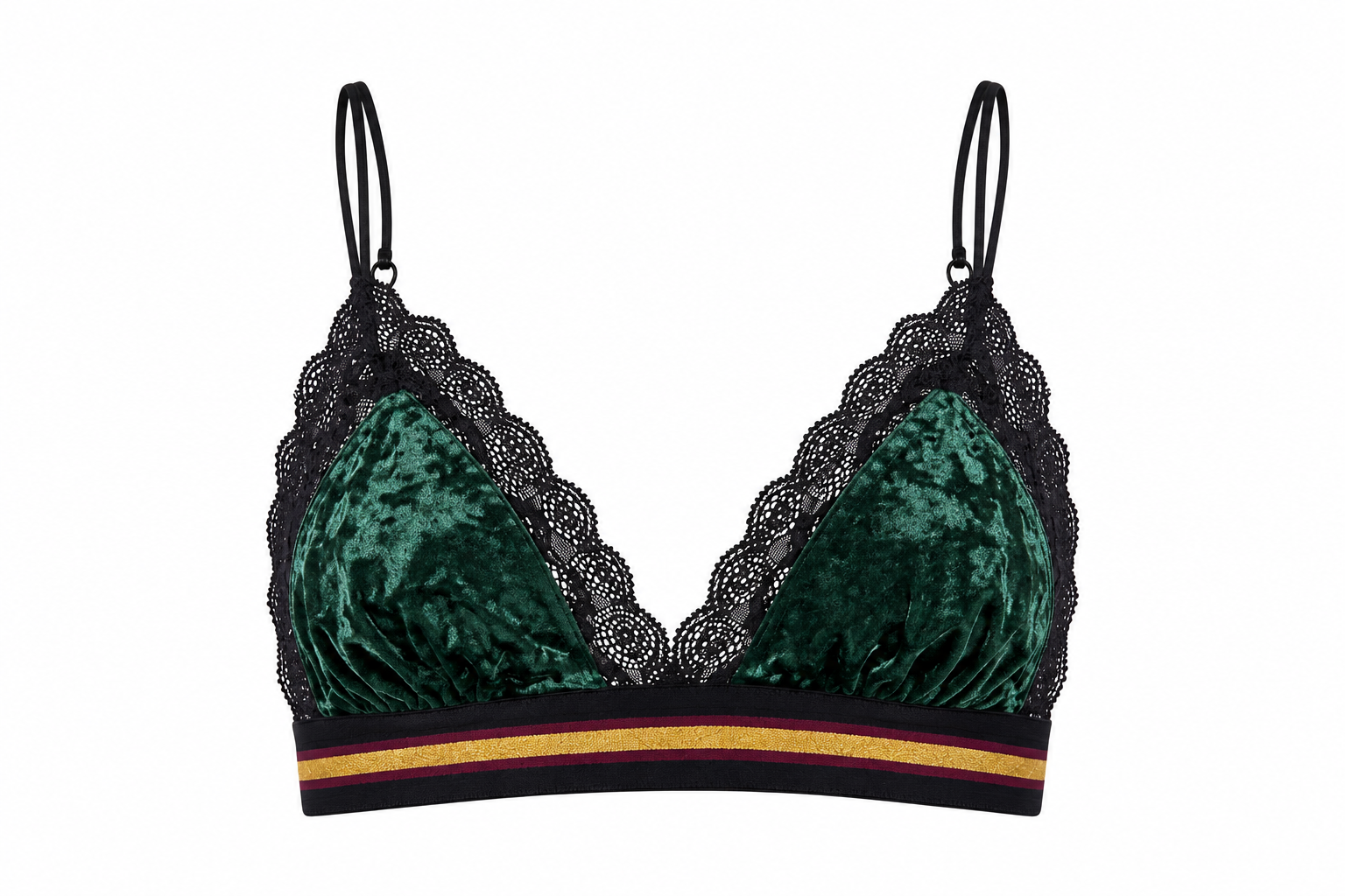 Caramì Forest Green Velvet Triangle Bra Made in Italy