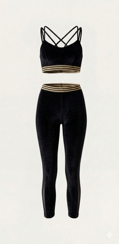 Leggings Sport Velluto Nero Liscio