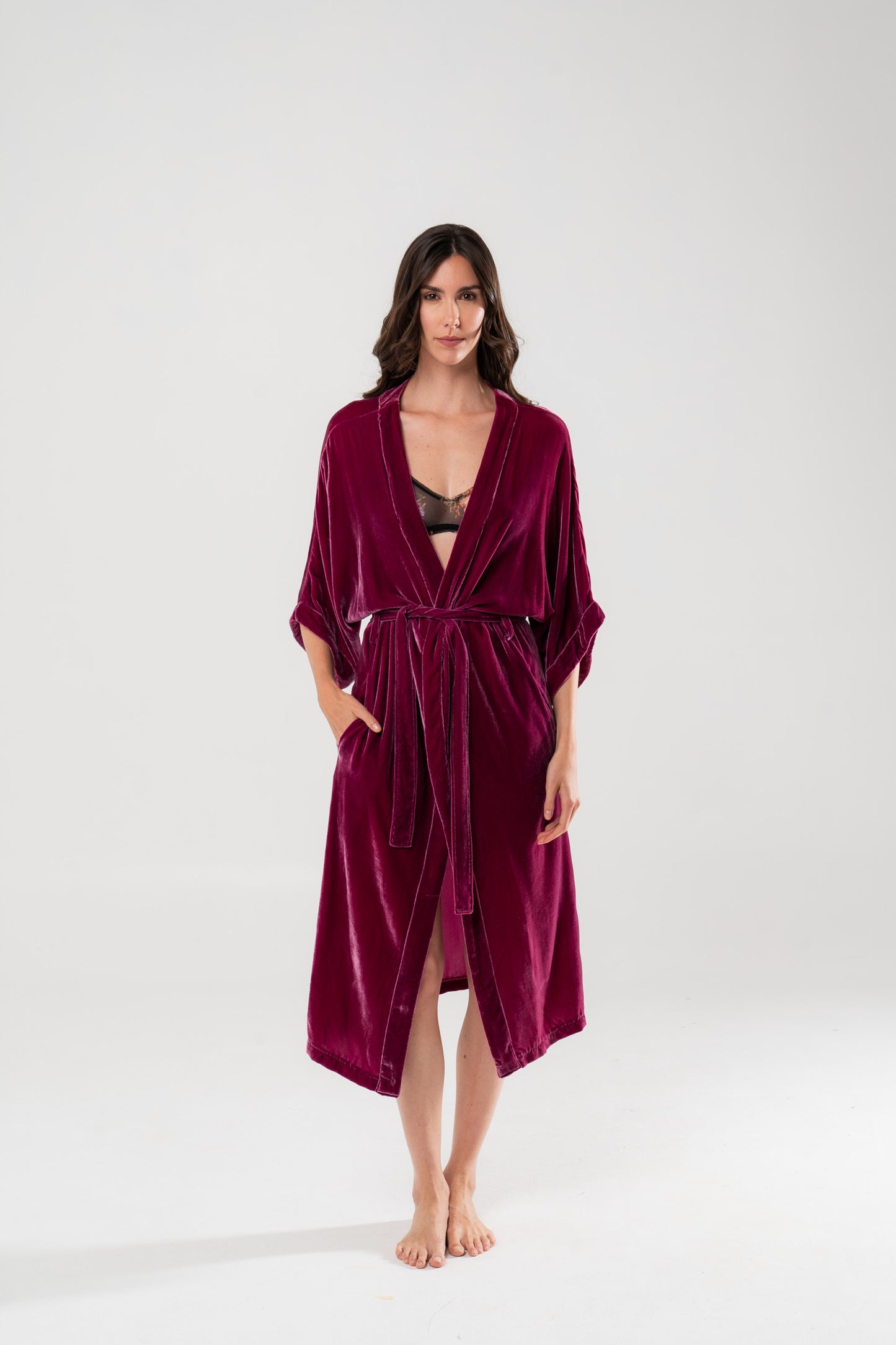 Raspberry Silk Velvet Kimono