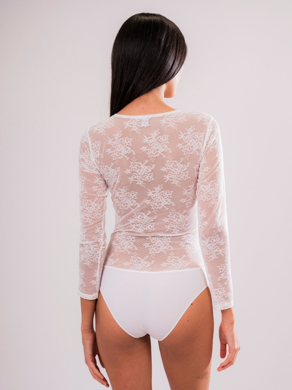 Body Manica Lunga in Pizzo Bianco - Carami - Caramì Lingerie & Activewear Made in Italy