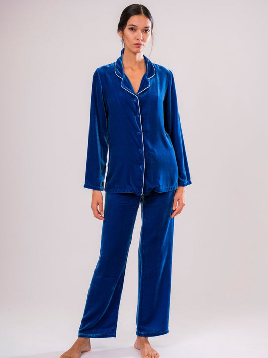 Giacca in Velluto di Seta Blu - Carami - Caramì Lingerie & Activewear Made in Italy